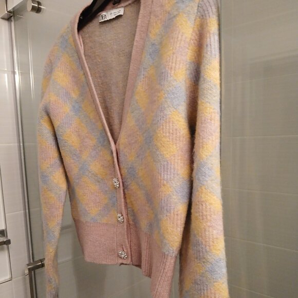 Zara Pastel Argyle Cropped Cardigan - Picture 2 of 8